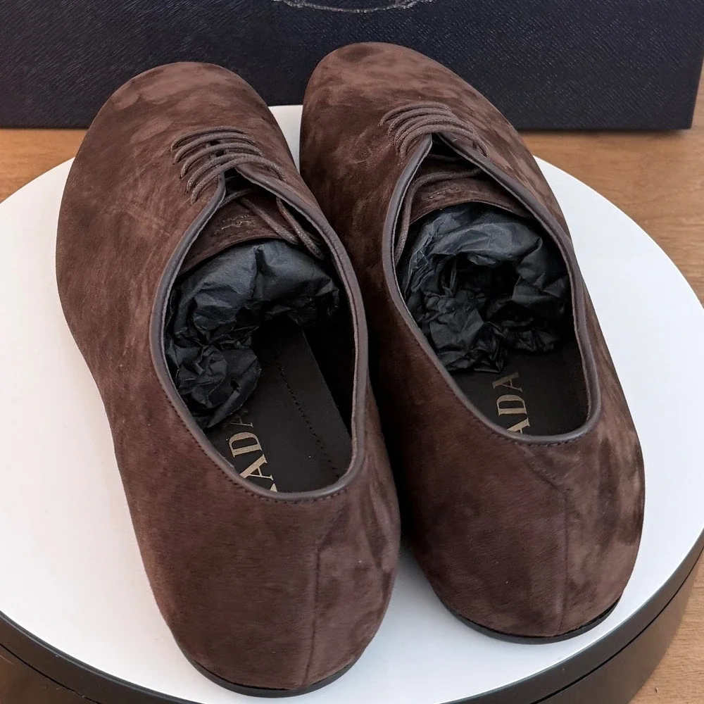 Prada Mens Vit.Scamosciato Suede Oxford Shoes Moro Brown 2EG448 Size 8
